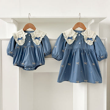 Arrival Autumn Baby Kids Girls Long Sleeves Bows Embroidery Pattern